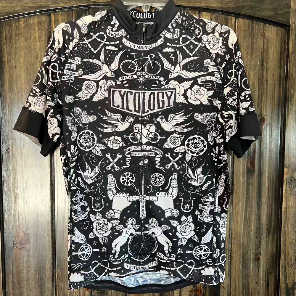 Mens Cycology Cycling Jersey Black & White size Large